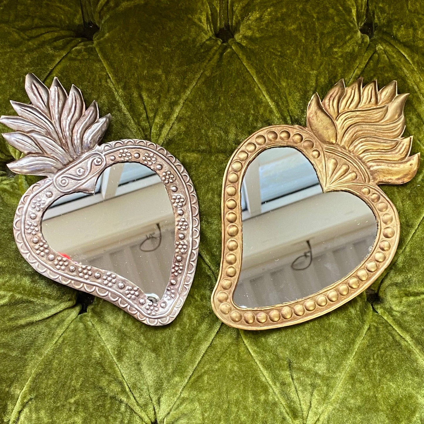 Sacré-Cœur Miroirs en étain anciens: Bronze