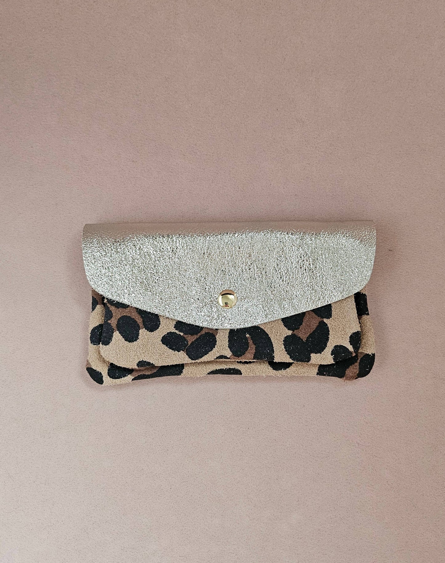 Pochette cuir double poches léopard: Platine/jaguard