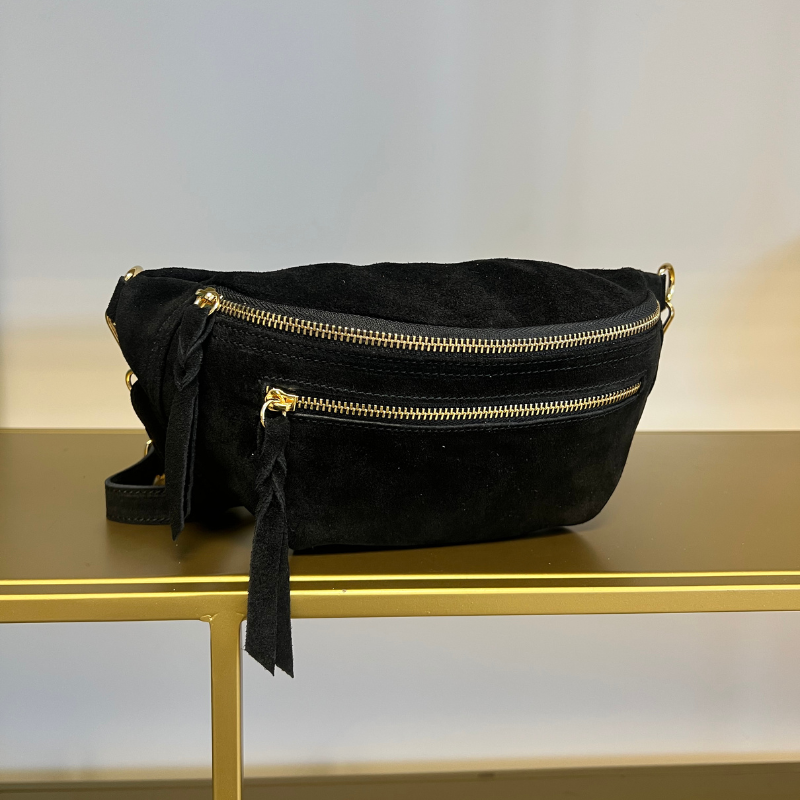 Sac banane double zip en cuir: Chocolat