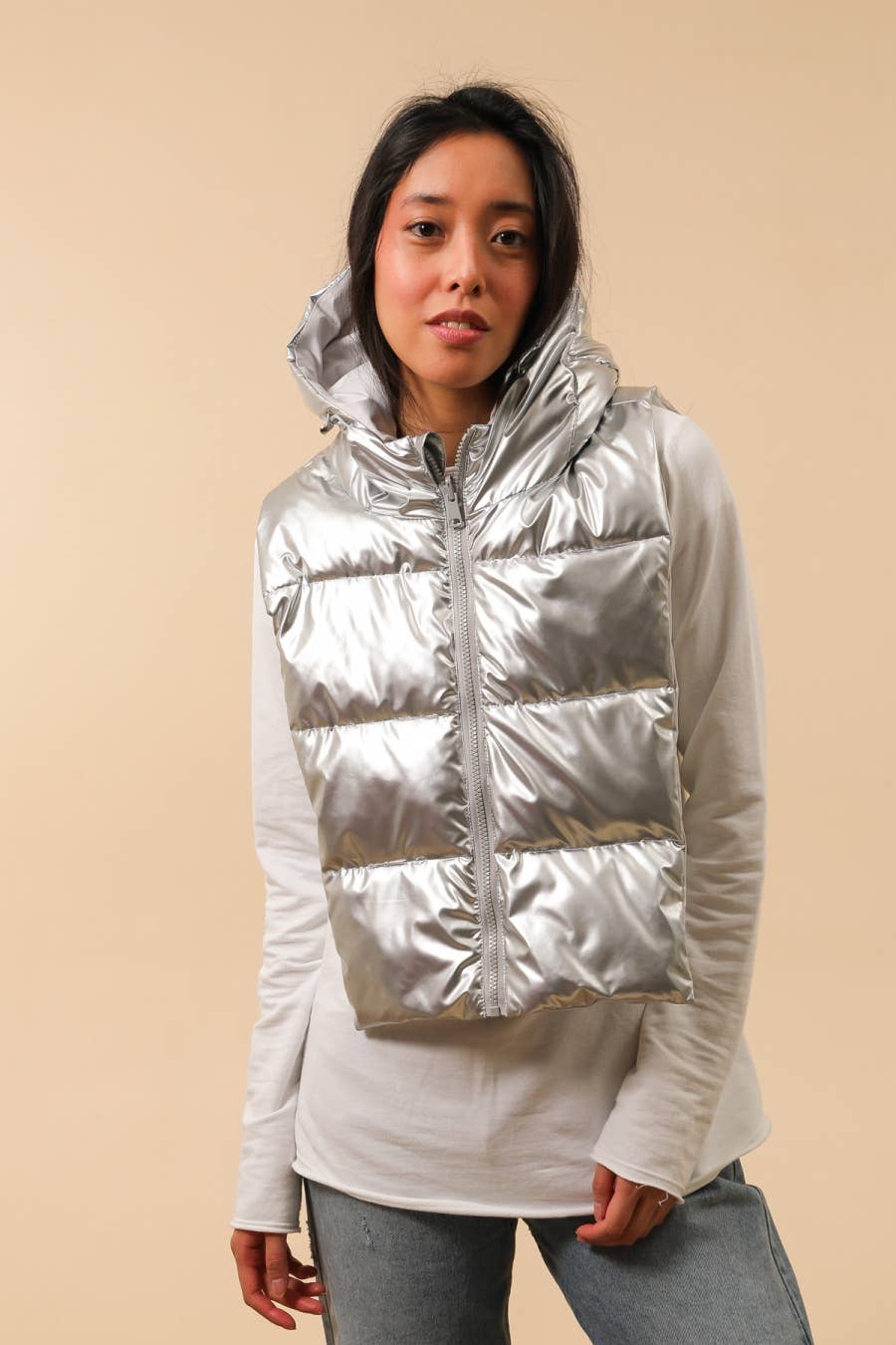 Capuche doudoune imperméable réversible : Acier – photo principale – Miss Cappuccino