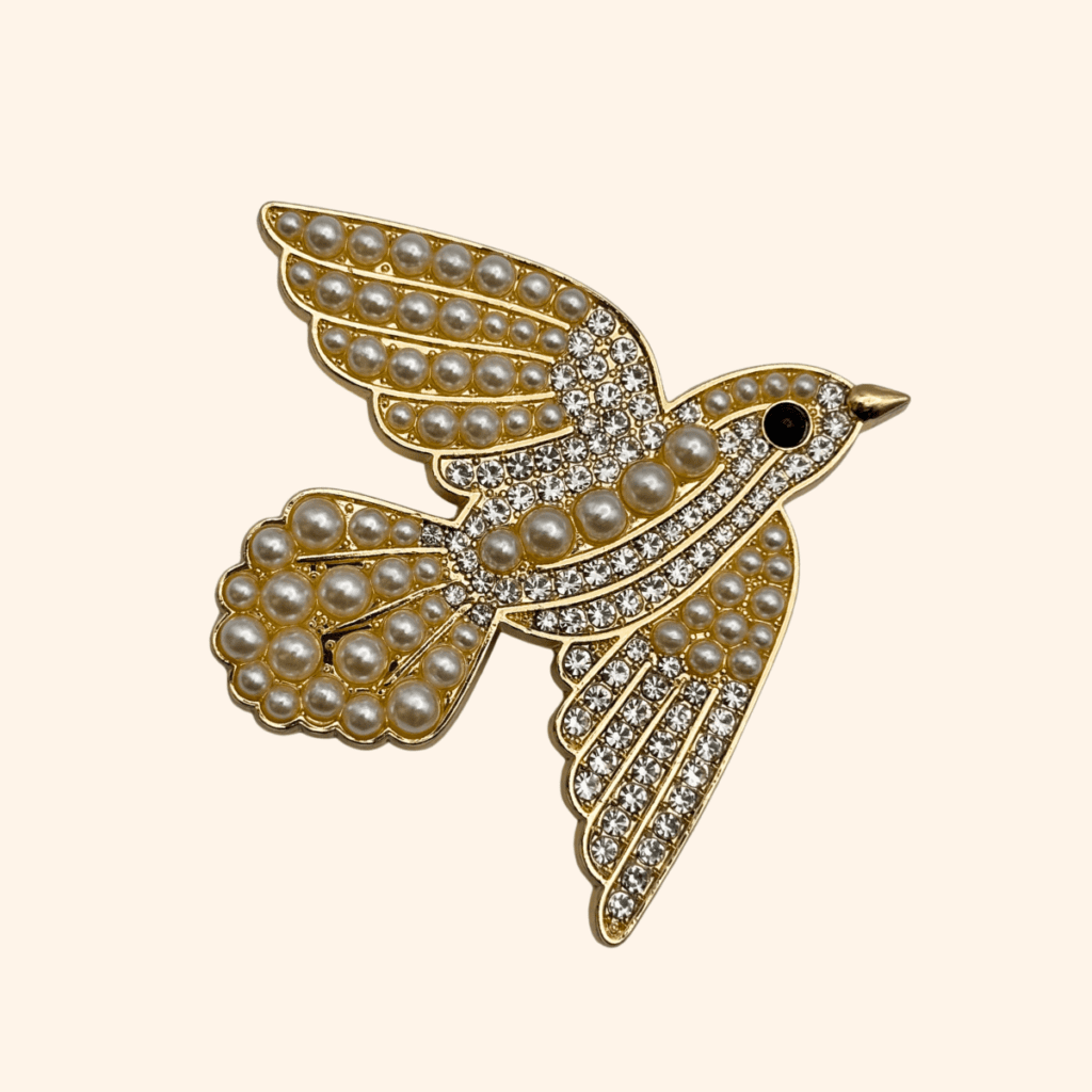 Clip L’oiseau Strass & perle Doré