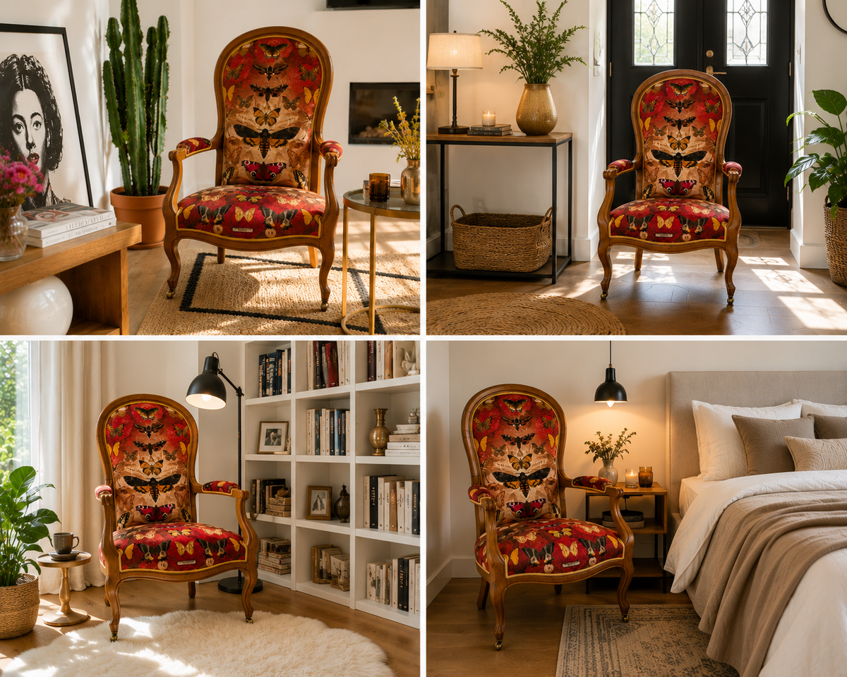 Fauteuil Voltaire ancien retapissé – Pièce unique signée Andrée Sanchez | Miss Cappuccino