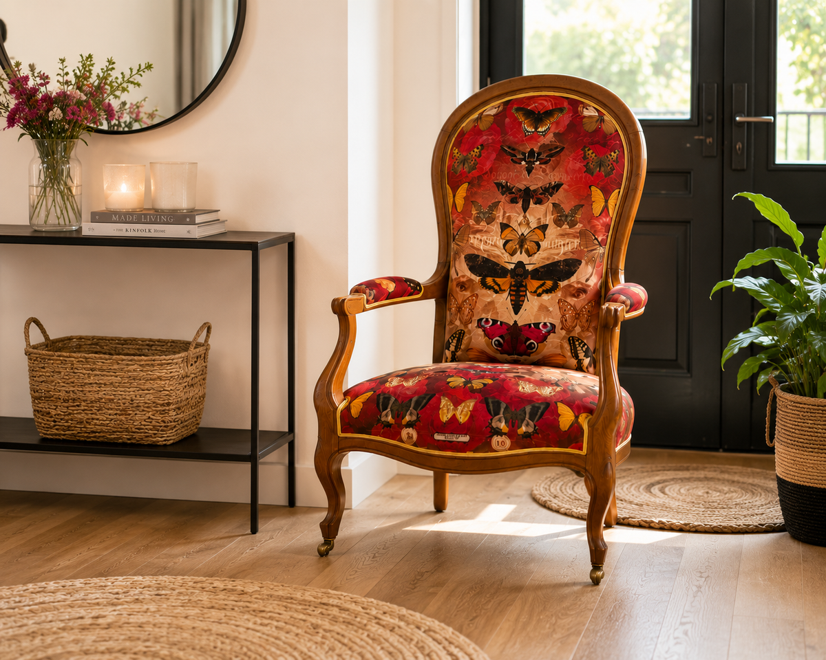 Fauteuil Voltaire ancien retapissé – Pièce unique signée Andrée Sanchez | Miss Cappuccino