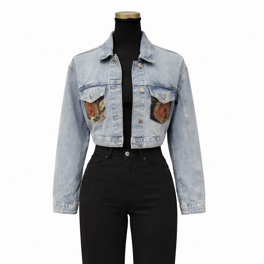 Veste en jean customisée oversize – Création Miss Cappuccino avec Design Voglio Bene