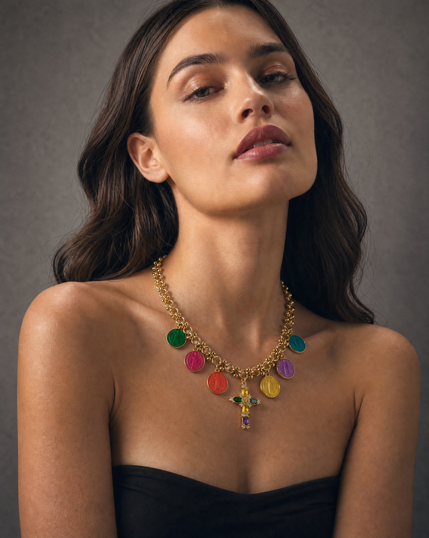 Collier pendentif Médaille Miraculeuse · Émail multicolore · Bijou religieux catholique: Medium