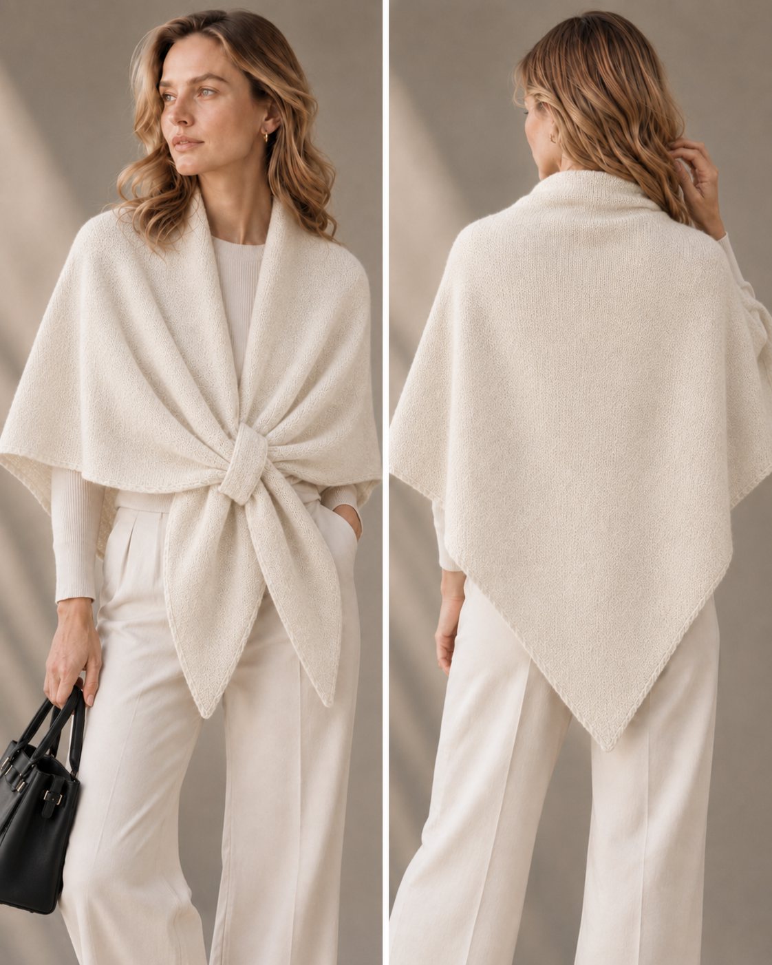 Poncho triangle foulard avec passant 2 en 1: Beige
