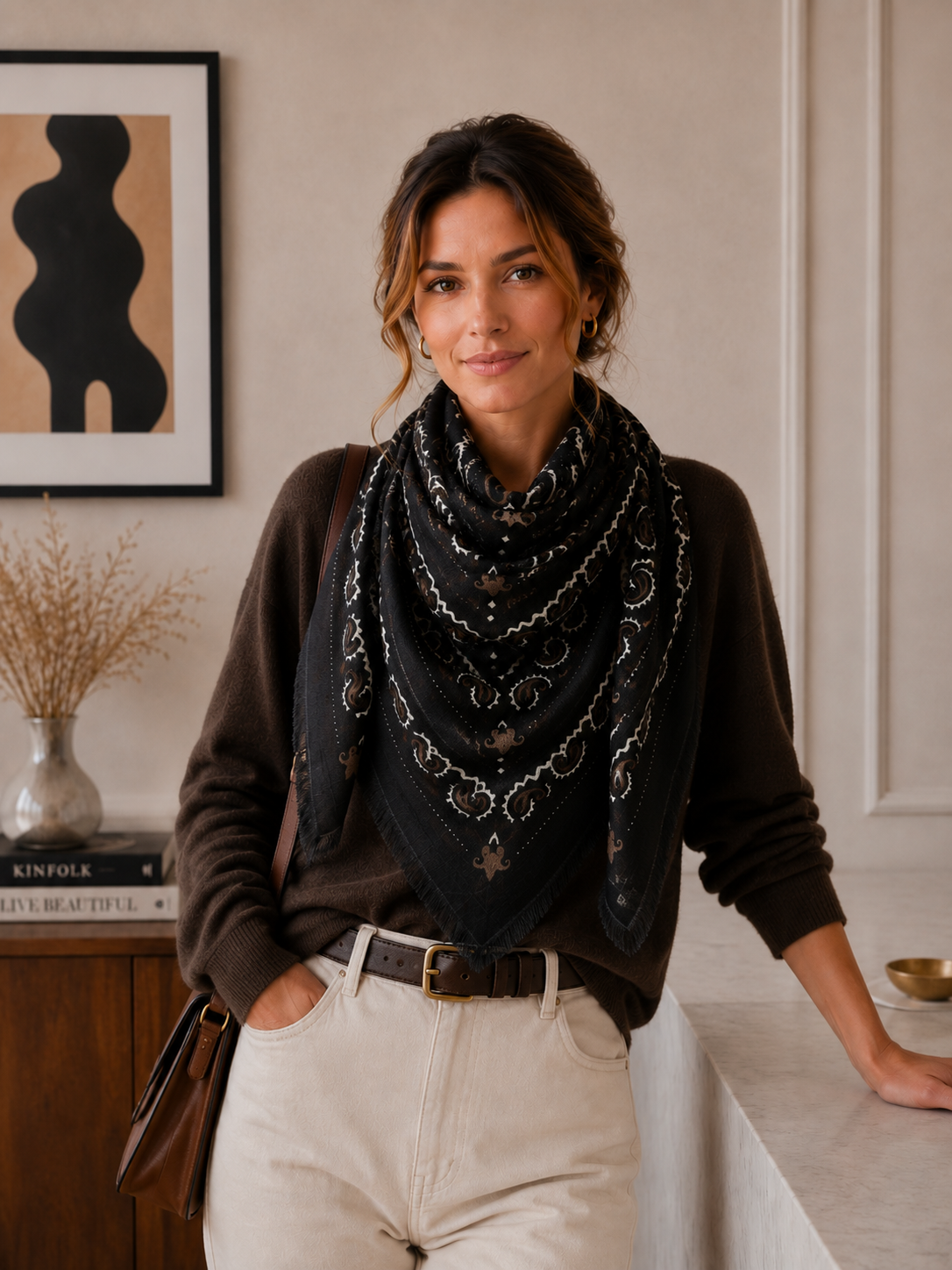 Foulard Grand Carré Lainé Bandana: Noir