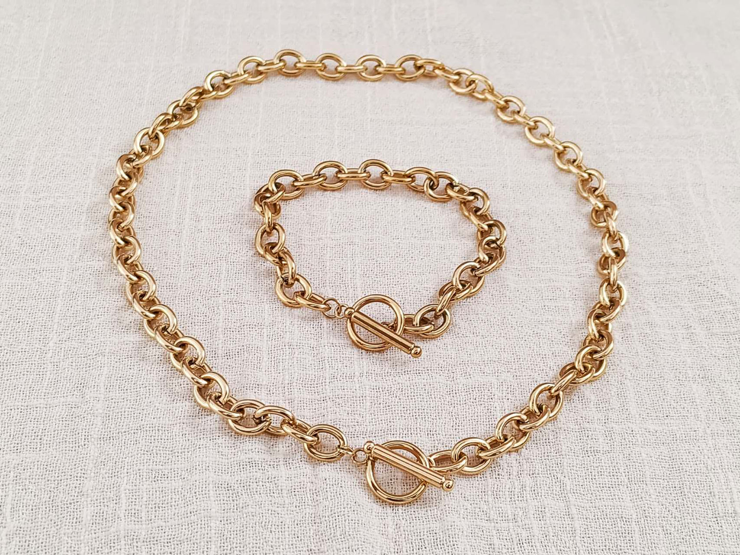 Parure de bijoux chaîne épaisse à fermoir T-bar et bracelet en acier: Juste le bracelet