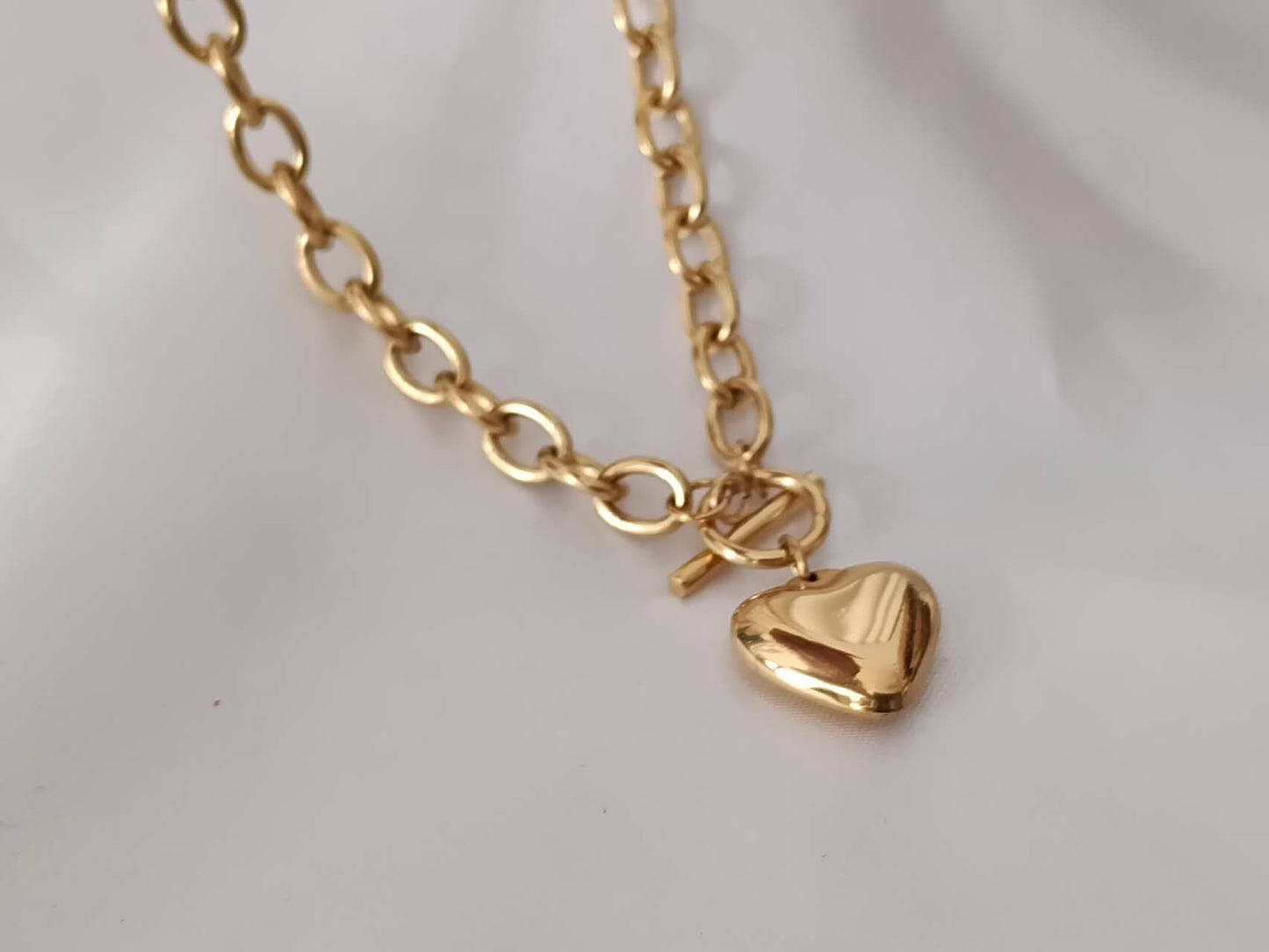 Collier épais cœur en acier inoxydable plaqué or 18K: Chaîne+pendentif