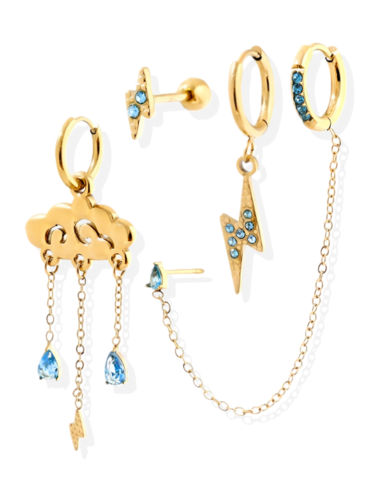 Ensemble de 4 Bijoux d’Oreilles Éclair Dorés en Acier Inoxydable