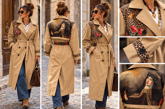 Trench personnalisé beige – tous les plans et détails