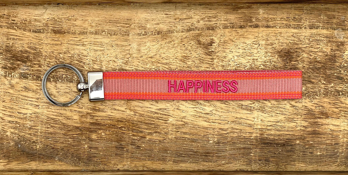 Porte-clés brodé « HAPPINESS » en tissu tissé