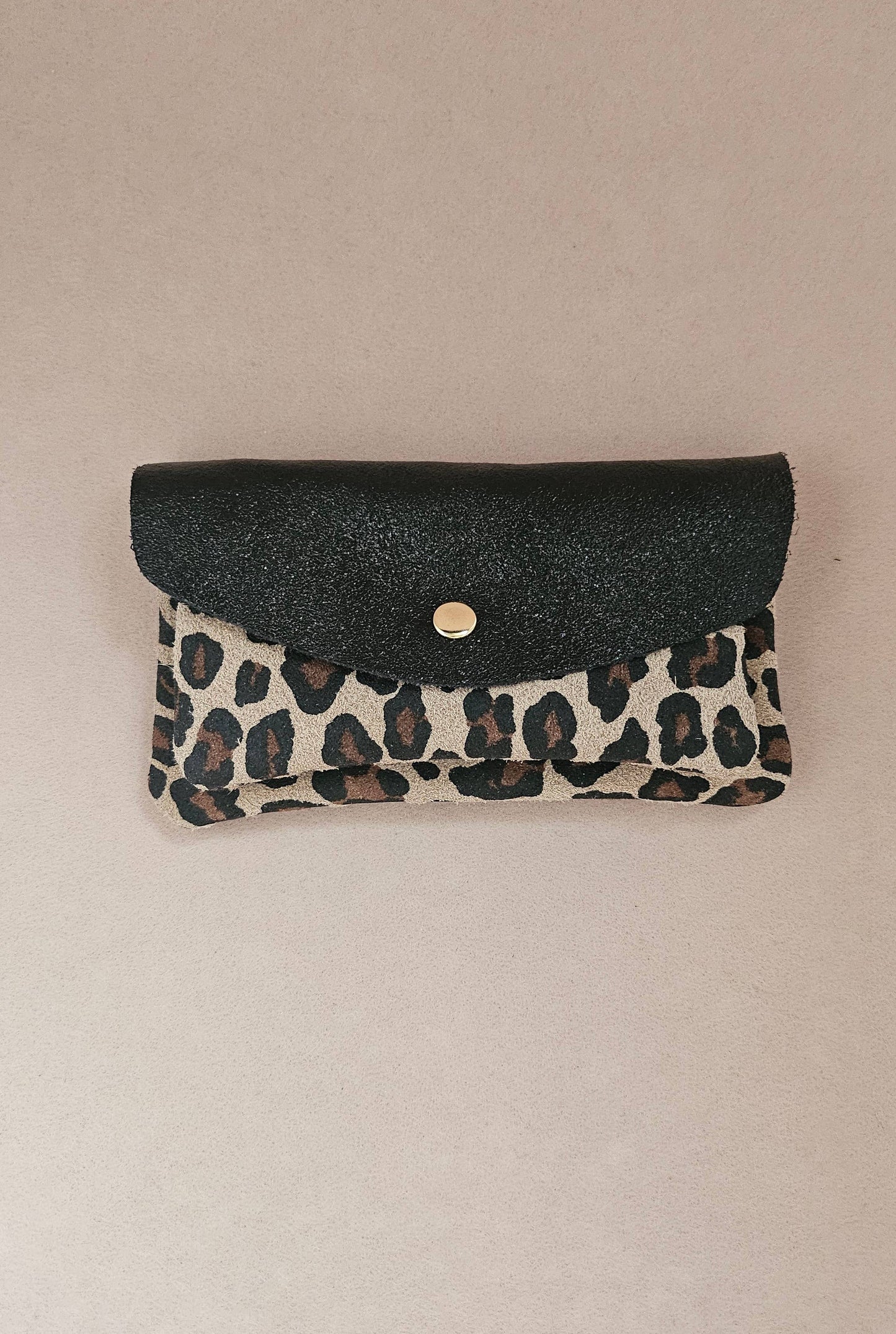 Pochette cuir double poches léopard: Platine/jaguard