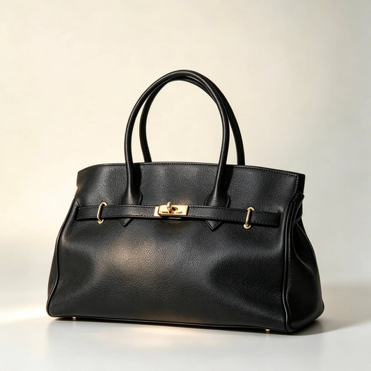 Sac à mains en véritable cuir martelé noir – Fabrication italienne – photo principale – Miss Cappuccino