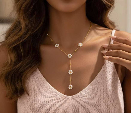 Collier en Y à fleurs et boules