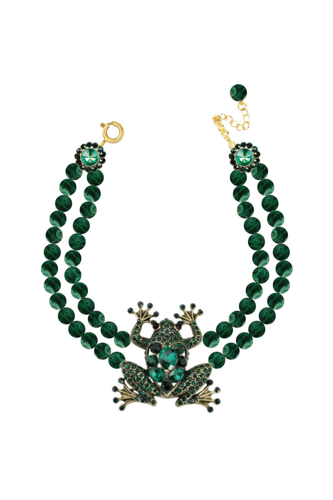 Collier Statement Grenouille & Perles d'Agate Verte – Double Rang
