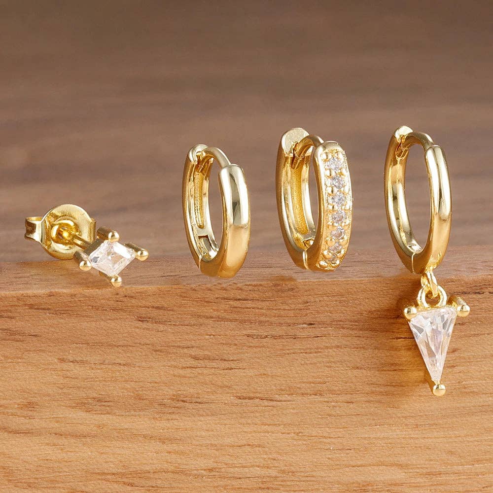 Ensemble 4 Bijoux d’Oreilles Blanc & Or – Lexi