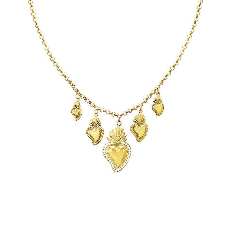 Collier chaîne avec pendentifs cœur sacré Or jaune