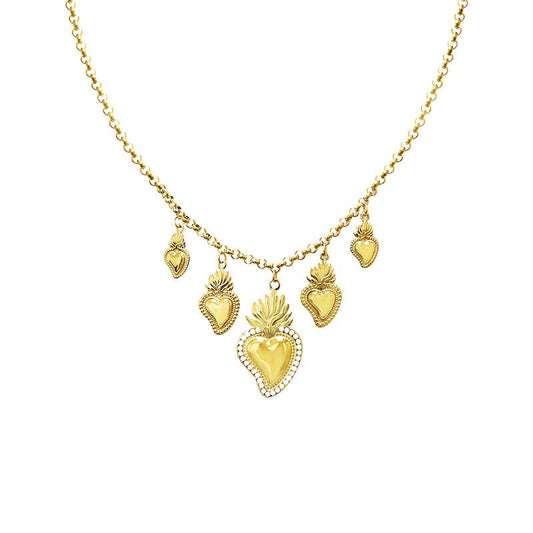 Collier chaîne avec pendentifs cœur sacré Or jaune