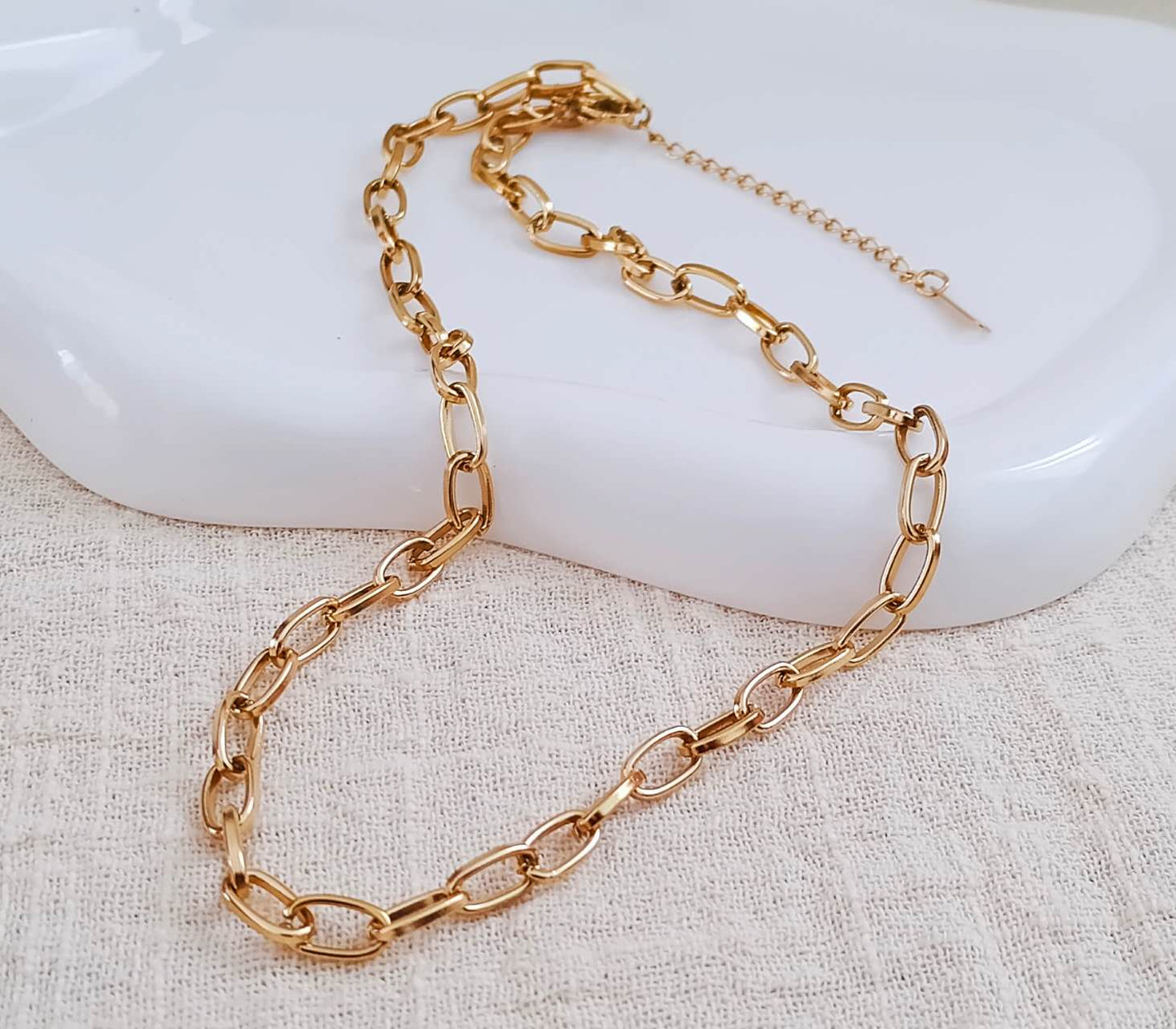 Collier à anneaux 40 cm + extension acier PVD or 18K Premium