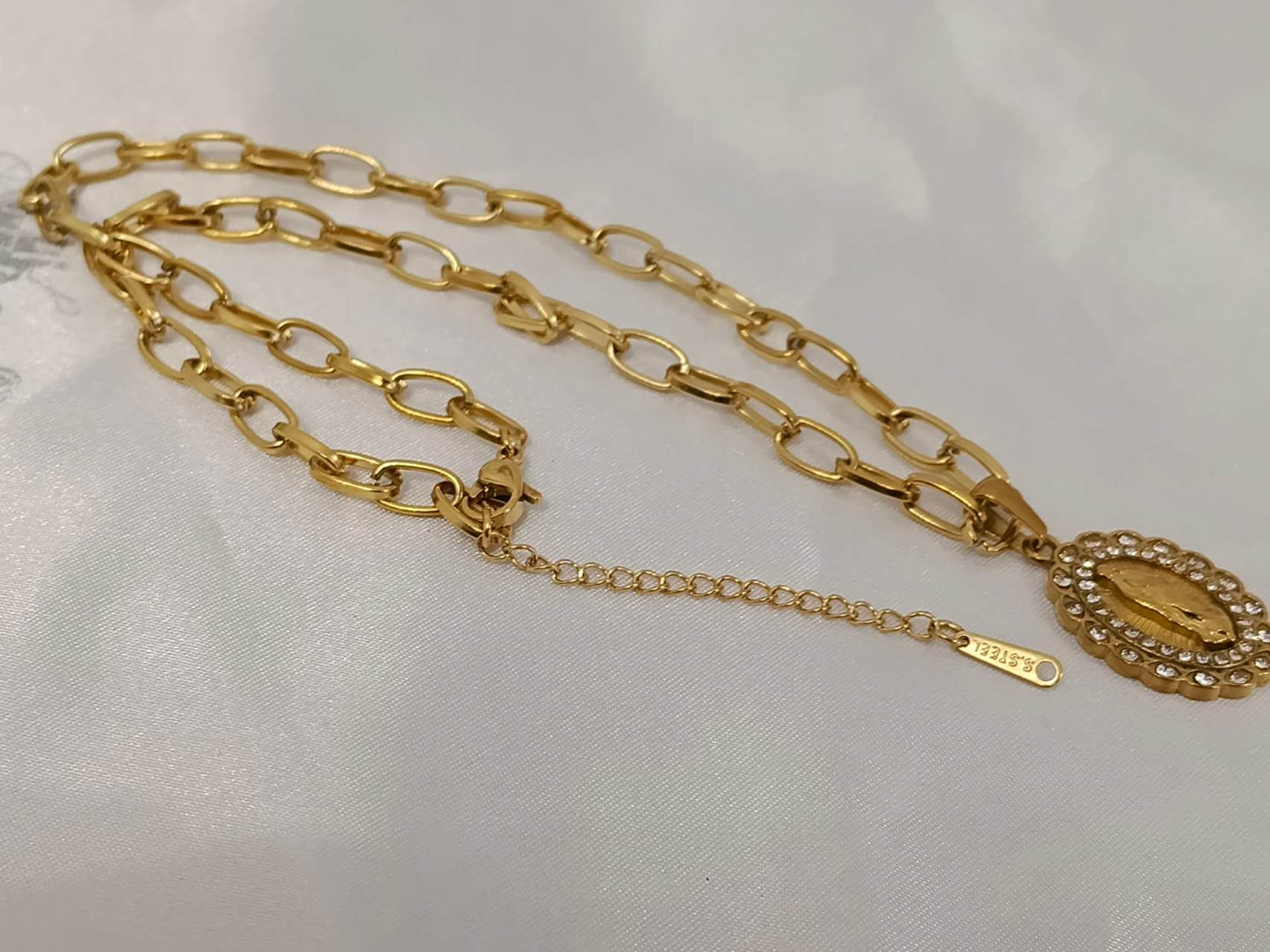 Collier Médaille vierge et chaîne épaisse en acier inoxydable PVD: Cadena+colgante