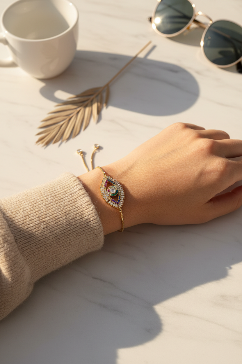 Bracelet Œil Protecteur Arc-en-Ciel Doré – Miss Cappuccino