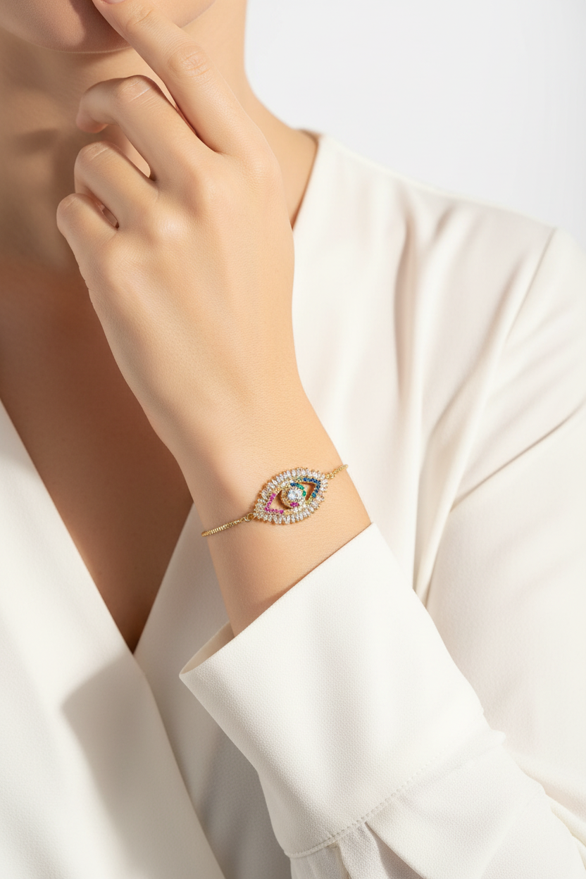 Bracelet Œil Protecteur Arc-en-Ciel Doré – photo 2