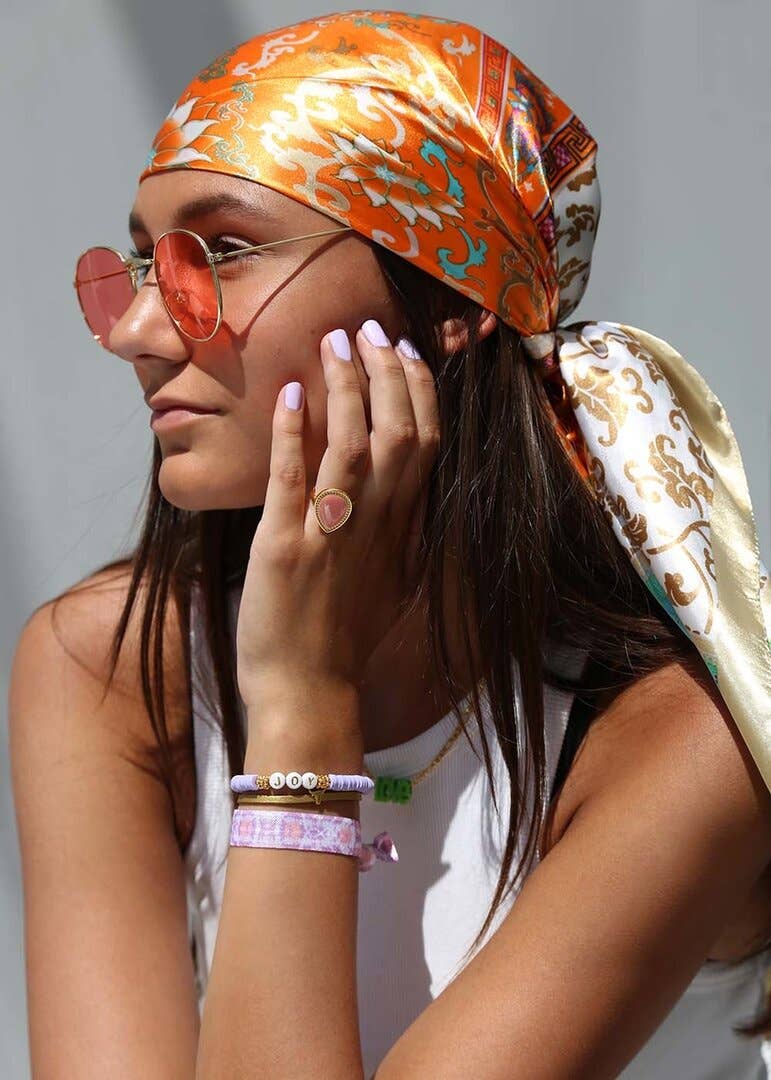 Foulard bandana en satin motif baroque Sun