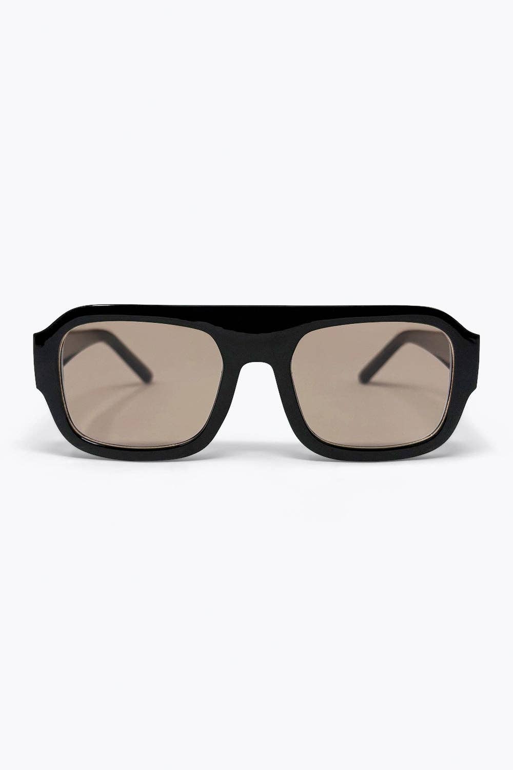 Lunettes de soleil oversize à monture carrée noire: BEIGE / ONE
