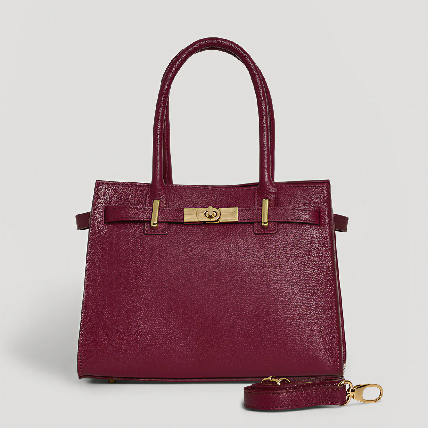 Sac en cuir véritable avec bandoulière et accessoires dorés: Bourgogne