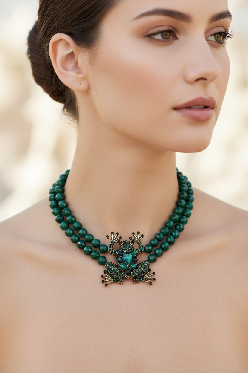 Collier grenouille agate gros plan