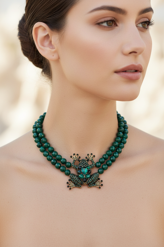 Collier grenouille agate gros plan