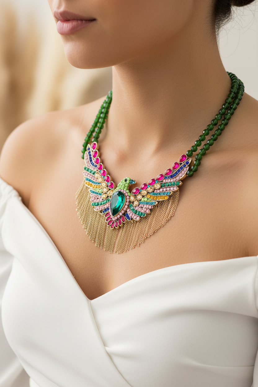 Collier Plastron Phénix – Broche Statement Pierre Naturelle & Agate – photo 3 – Miss Cappuccino