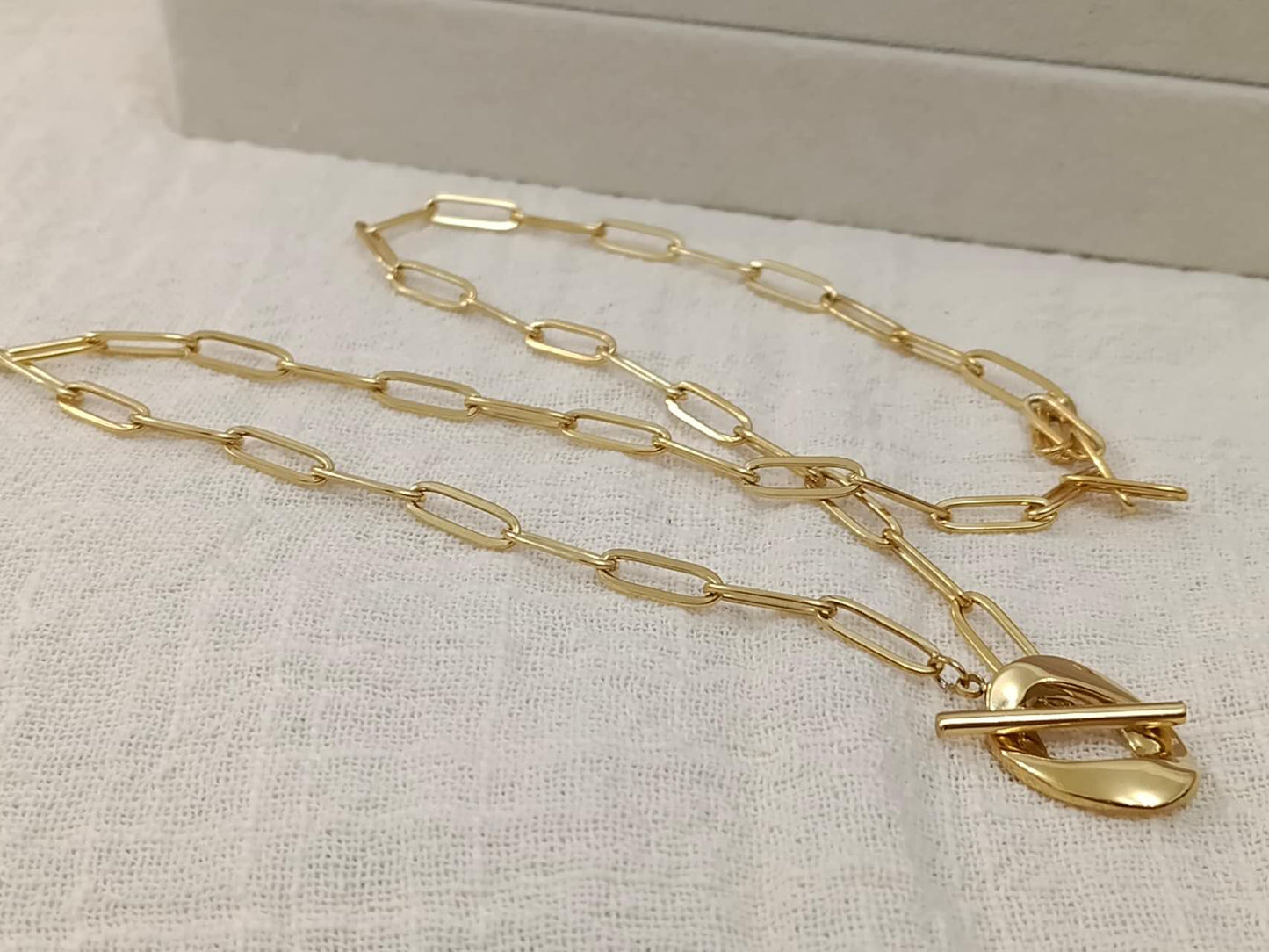Collier paperclip fermeture T-Bar acier or 18K PVD étanche