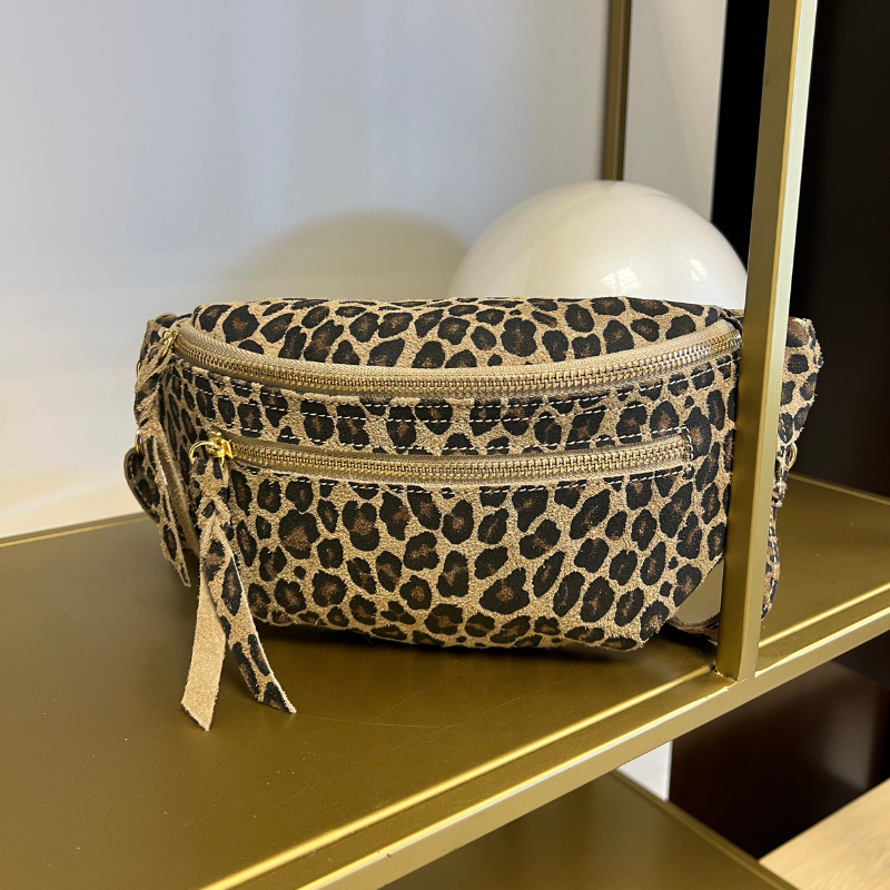 Sac banane double zip en cuir : Léopard