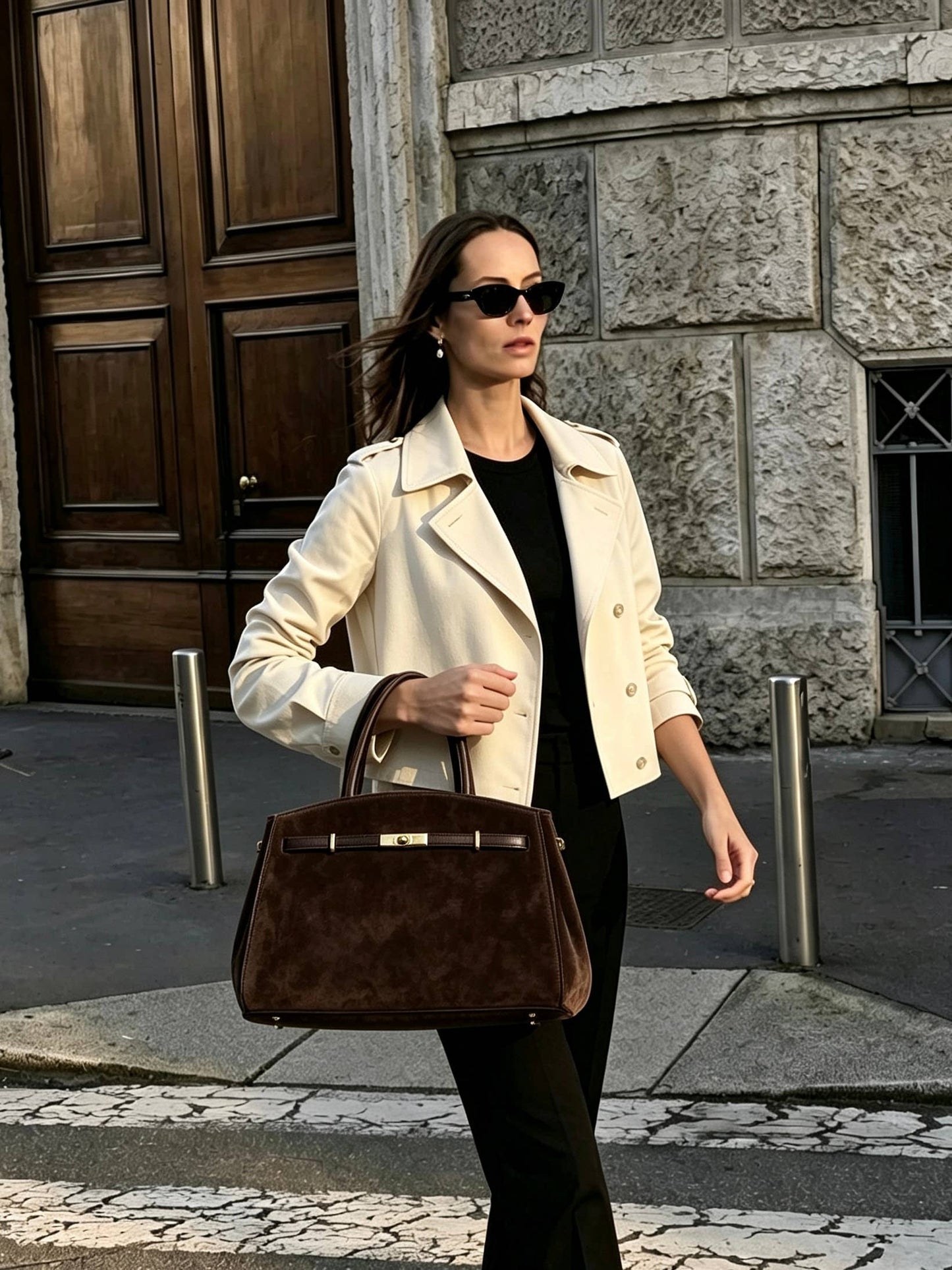 Sac à main en véritable cuir suédé Marron