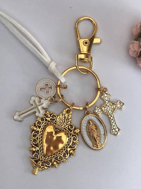 Porte-clés vierge Marie coeur sacré et croix
