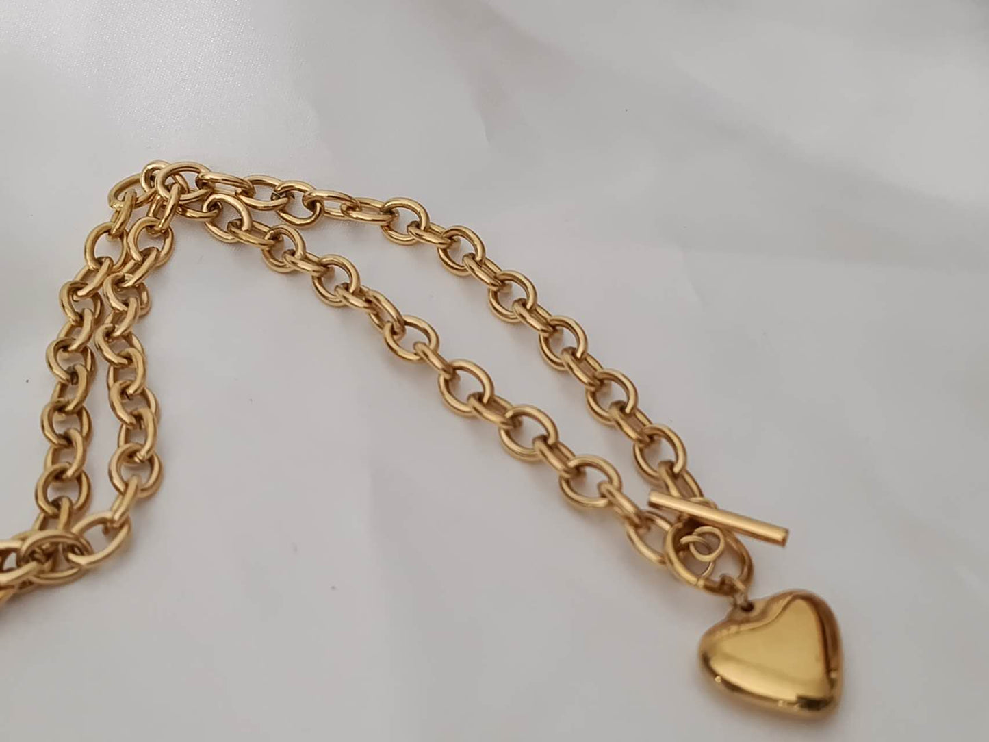 Collier épais cœur en acier inoxydable plaqué or 18K: Chaîne+pendentif