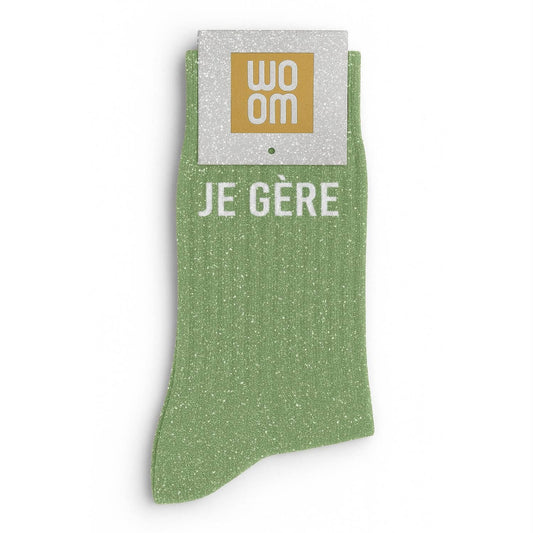 Chaussettes à Paillettes à Message "Je Gère" - Vert Amande