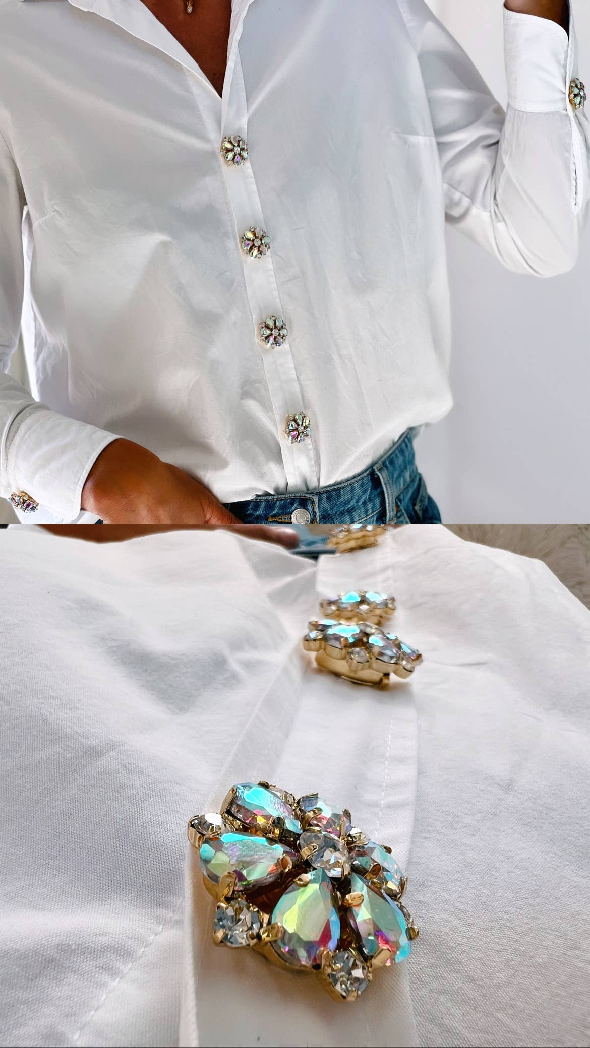 Bijoux de Bouton Emy – Breloque Fleur Irisée Bouton Or 5P