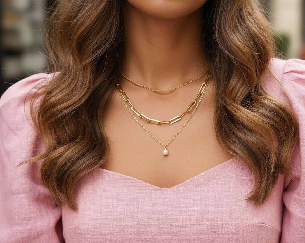 Ensemble de bijoux : collier avec perle et bracelet en acier doré 18K PVD: Solo collar