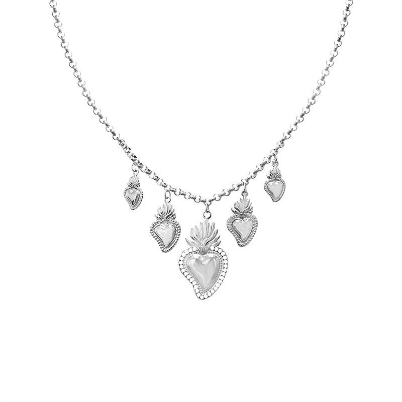 Collier chaîne avec pendentifs cœur sacré Argenté