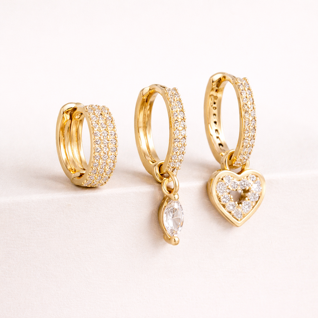 Cara – Ensemble 3 Bijoux d’Oreilles Blanc & Or