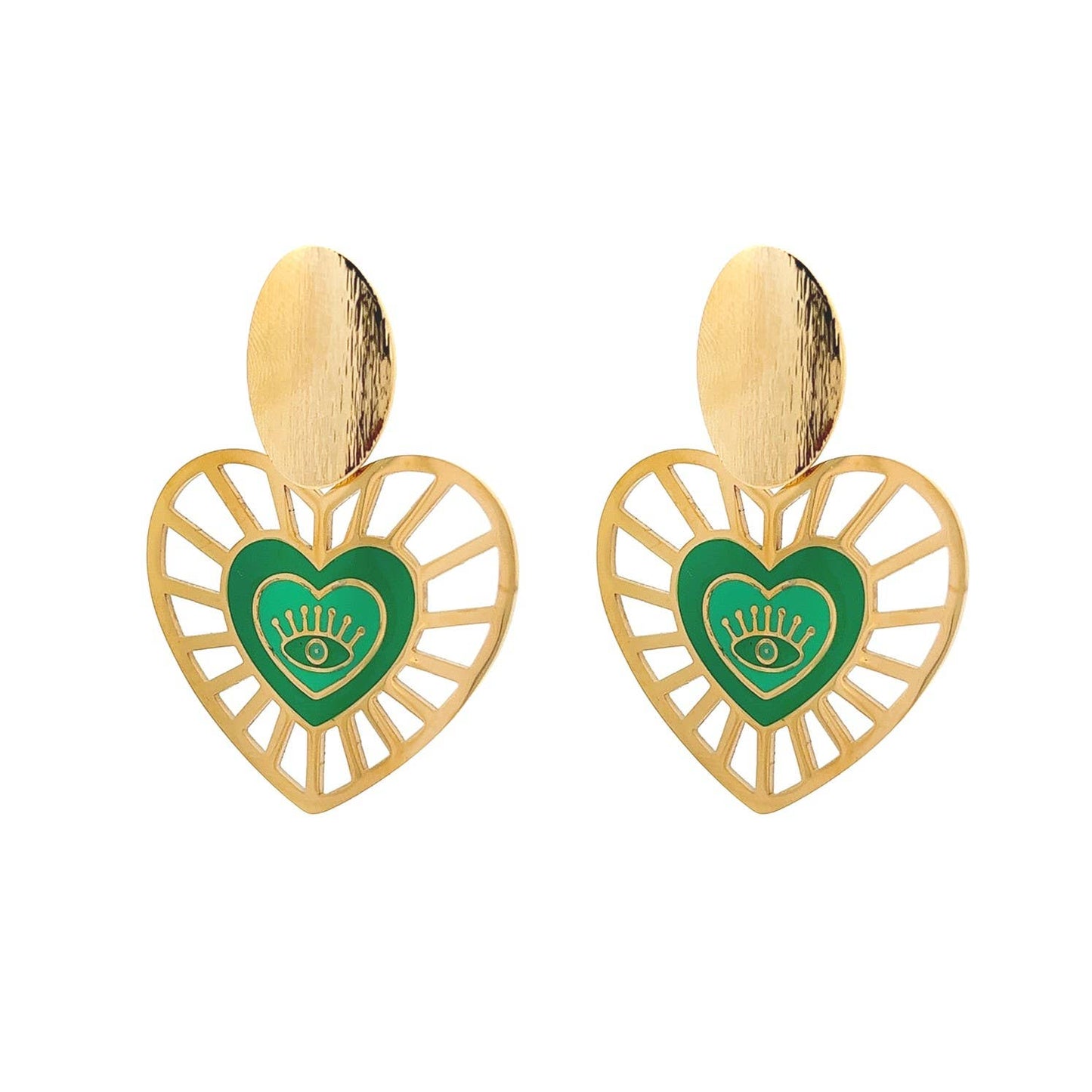 Boucles d'oreilles ronde en forme de cœur VERT