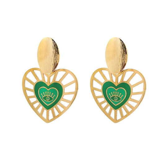 Boucles d'oreilles ronde en forme de cœur VERT
