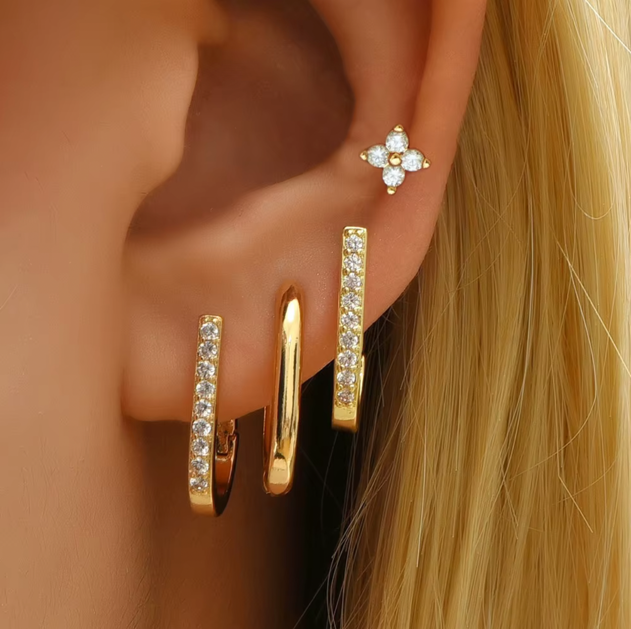 Sophia – Ensemble 4 Bijoux d’Oreilles Rose Rubis & Or