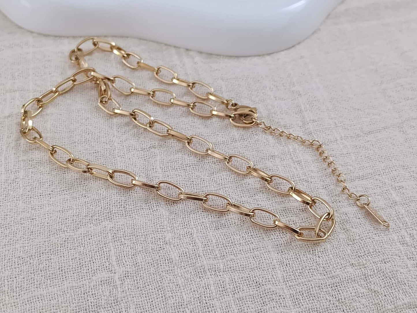 Collier à anneaux 40 cm + extension acier PVD or 18K Premium