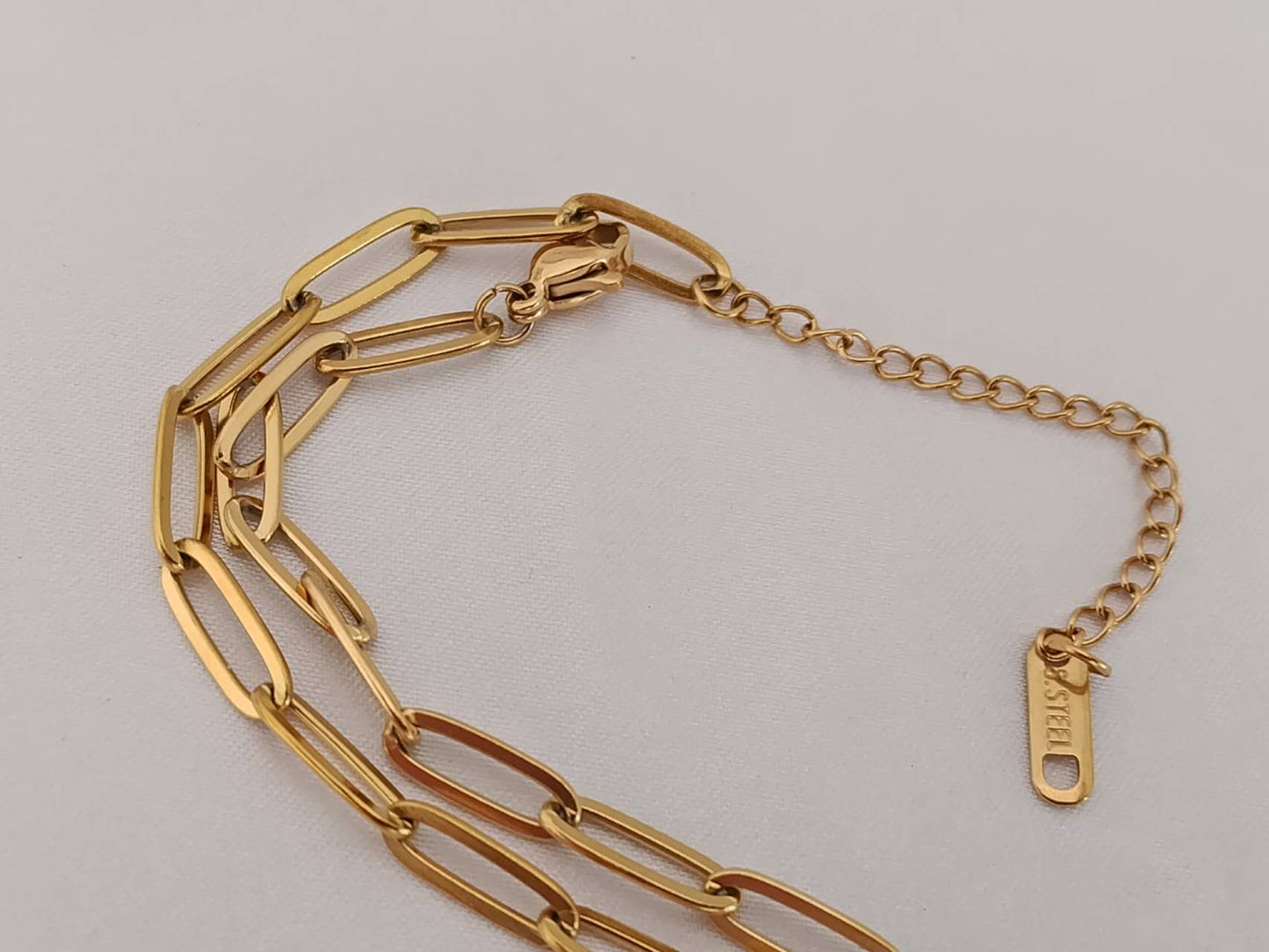 Collier Paperclip 40cm + Extension Acier PVD Or 18K Premium