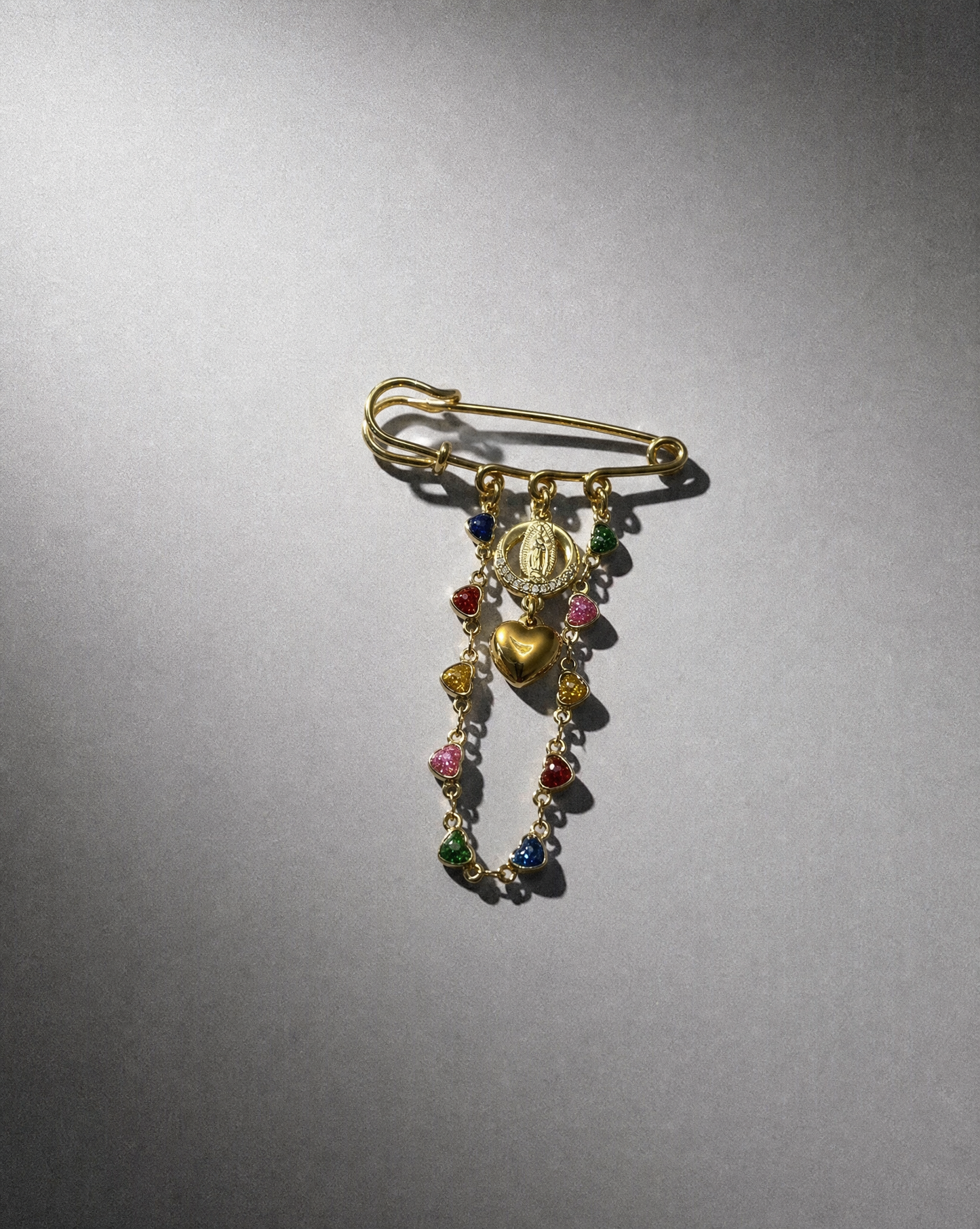 Broche de la Vierge Marie avec cristaux colorés | Bijoux religieux
