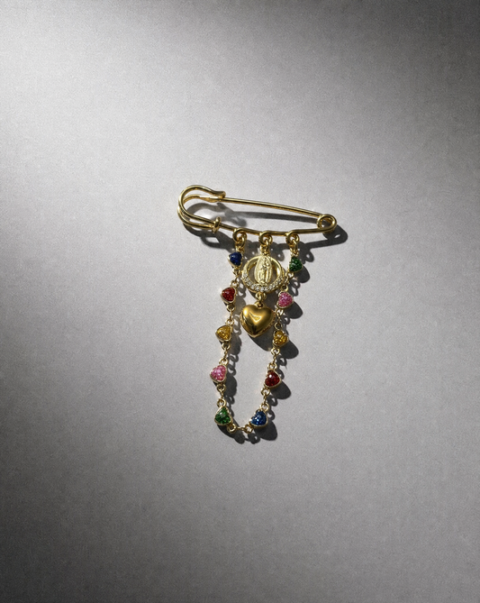 Broche de la Vierge Marie avec cristaux colorés | Bijoux religieux